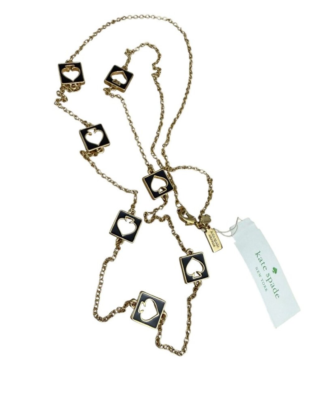 NWT Kate Spade Holepunch Spade Necklace Gold Black 32" Long - Picture 2 of 10